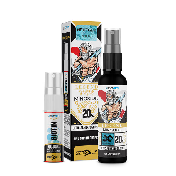 MINOXIDIL NEXTGEN LEGEND 20% STEM CELLS CÉLULAS MADRE + BIOTINA SUBLINGUAL 25000MCG GRATIS